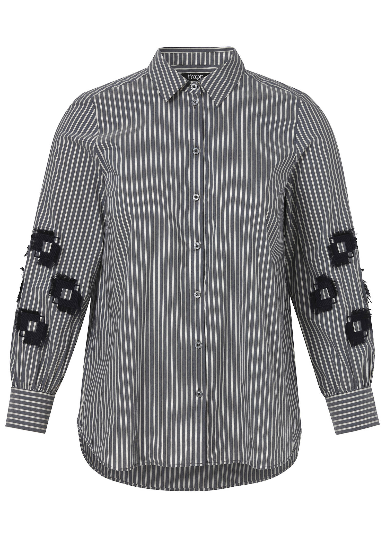 Längsgestreifte Baumwoll-Stretchbluse mit Verzierung am Arm / 