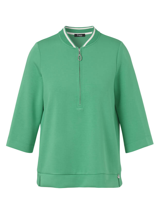 3/4-Arm Stehkragen-Sweatshirt mit Zipper green/butter Frontansicht