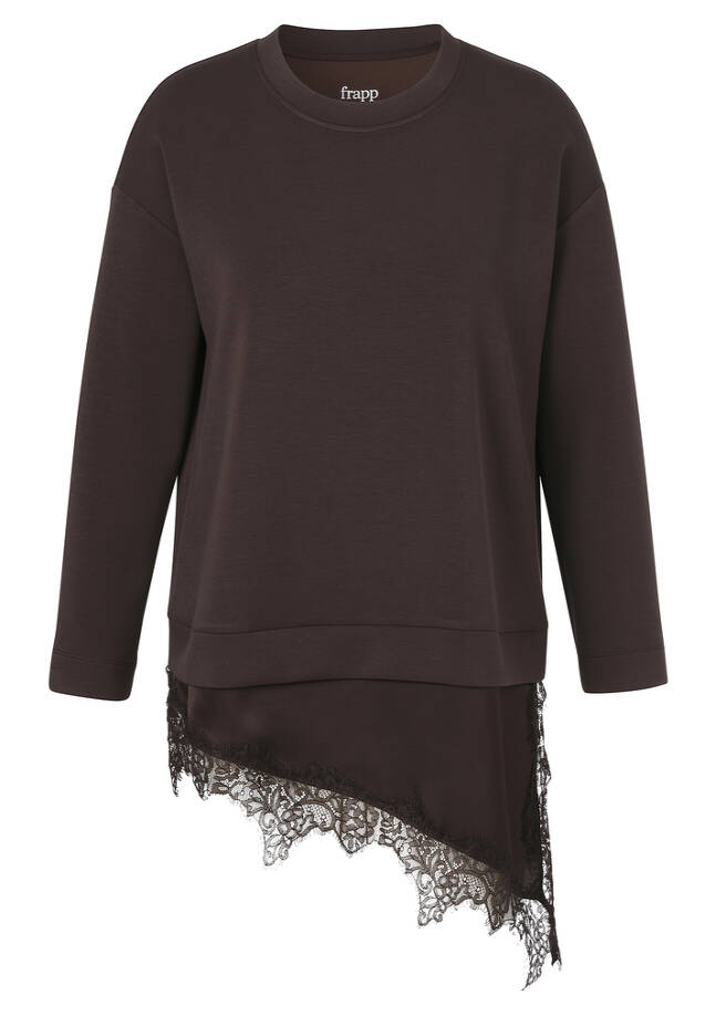 Raffiniertes Sweatshirt mit Blusenansatz chocolate Frontansicht