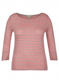 Feminines T-Shirt mit geschlitzten 3/4-Ärmeln und Allover-Ringeln /